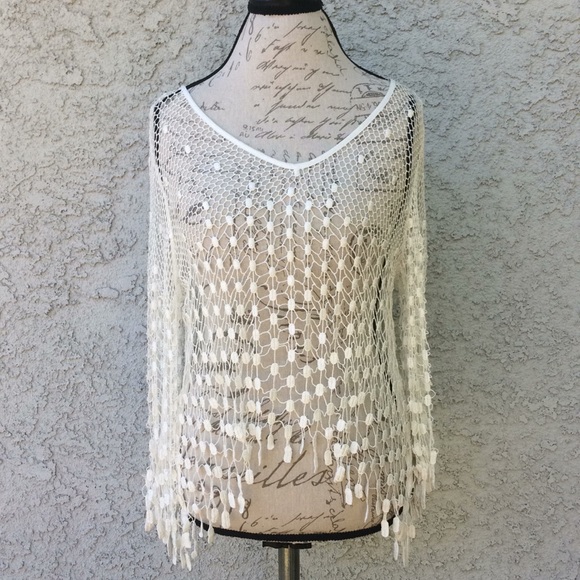 Free People Tops - Free People Sheer White Ivory Crochet Knit Mermaid Top Overlay Blouse
